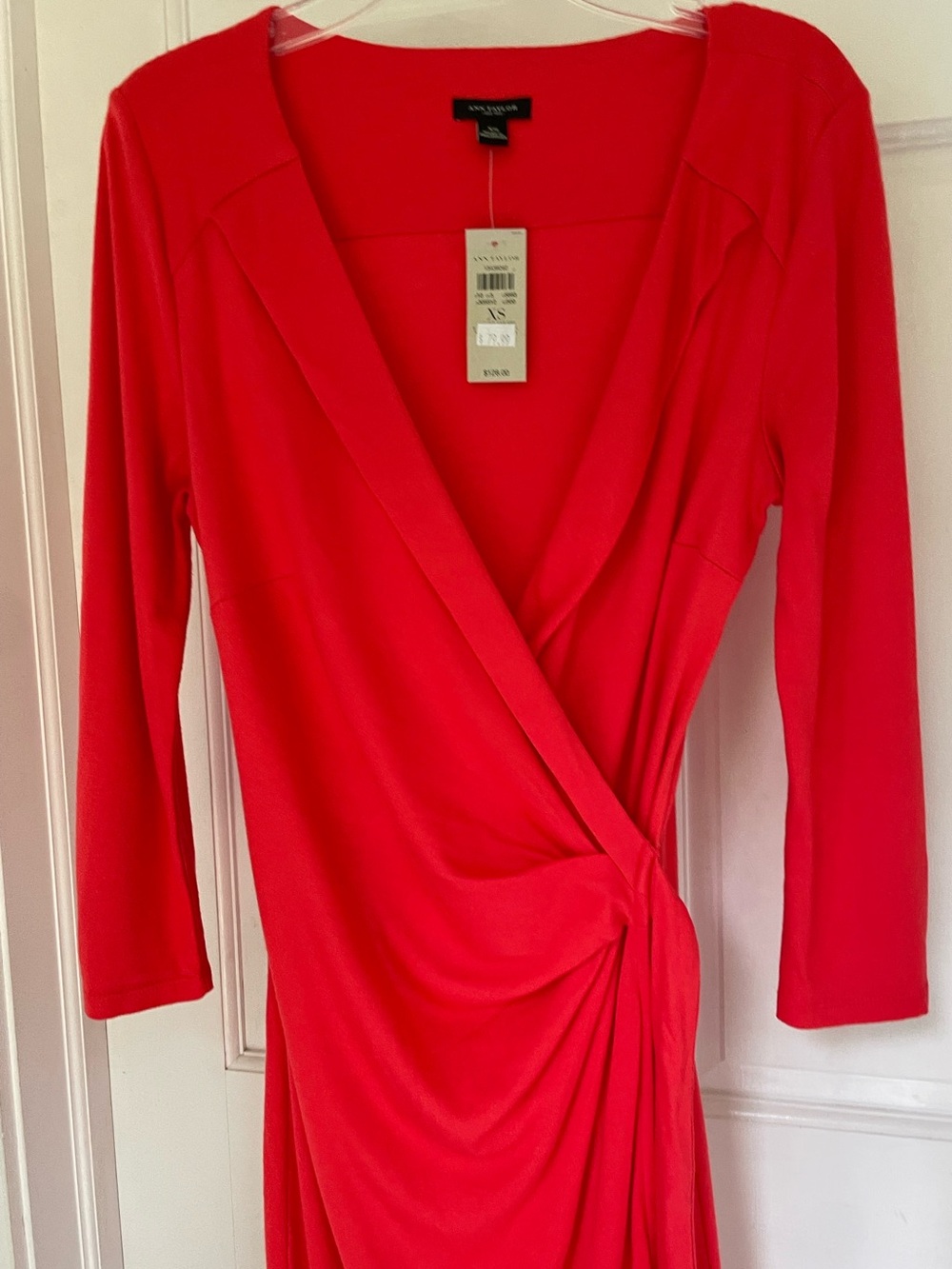 Ann Taylor Bright coral Wrap-Style three-quarter Sleeve Dress
